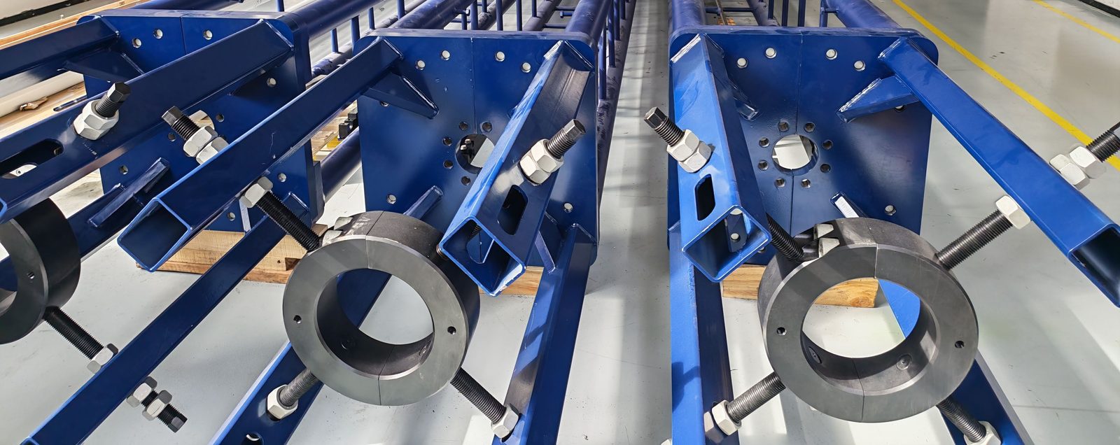 Neolift unit frames in series at the manufacturing shop